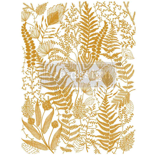 Gold Foil Decor Transfer A Bird Song de Kacha - motivos botánicos dorados con helechos y flores silvestres - Re-Design with Prima

