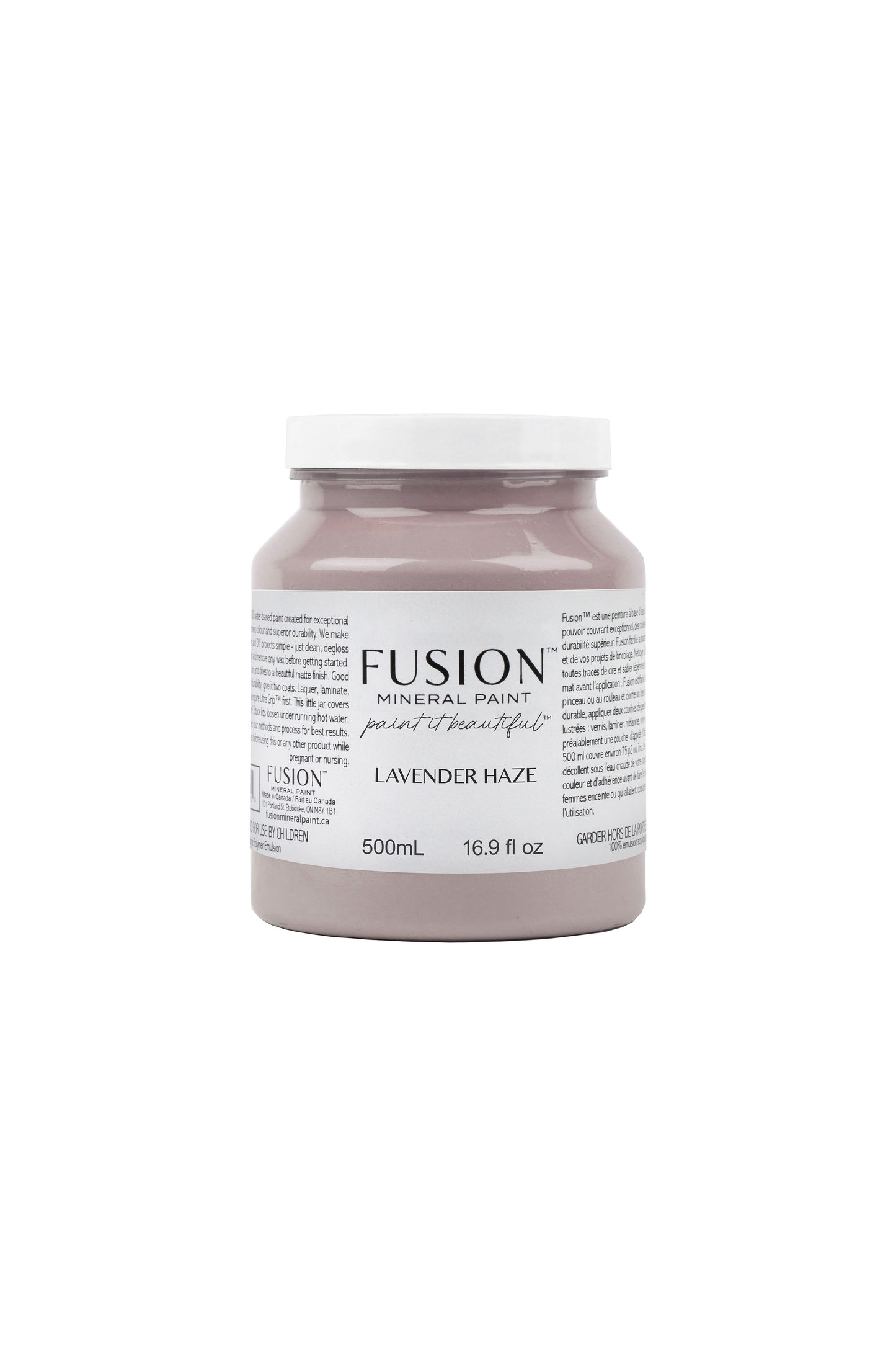 Bote de Fusion Mineral Paint Lavender Haze 500ml, pintura mineral lavanda con matices malva mate para restauración de muebles